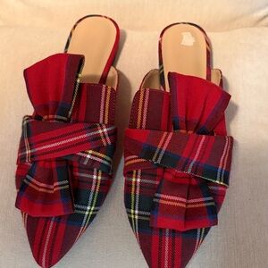 Plaid Red Bow Slip-On Women's Shoes